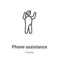 Phone assistance outline vector icon. Thin line black phone assistance icon, flat vector simple element illustration from editable Royalty Free Stock Photo