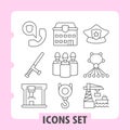 Phone, bat, industry simple icons set featuring tools, security, teamwork and industry items in outline style for web Royalty Free Stock Photo