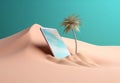 creative sand concept holiday summer sea palm mock phone cyber up. Generative AI.