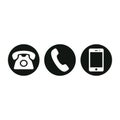 Phone black isolated vector icon set. Old, retro phone, smartphone glyph symbol set. Royalty Free Stock Photo