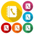 Phone book flat icons set with long shadow Royalty Free Stock Photo