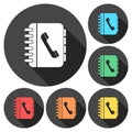 Phone book flat icons set with long shadow Royalty Free Stock Photo