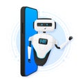 The Phone Bot says hello to users. Welcome to the ChatBot. Online consultation. Vector illustration.