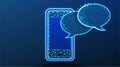 Phone and bubble speech, communication concept. Abstract Low Poly wireframe mesh design. On dark blue background. Vector Royalty Free Stock Photo