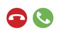Phone buttons. Accept and reject the call. Green and red mobile phone button. Vector illustration Royalty Free Stock Photo