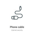 Phone cable outline vector icon. Thin line black phone cable icon, flat vector simple element illustration from editable Royalty Free Stock Photo