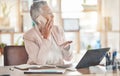 Phone call, business and woman at desk in office, corporate company and management. Mature female executive talking on Royalty Free Stock Photo