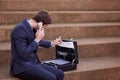 Phone call, consulting and business man and briefcase for corporate, communication and contact. Networking, technology Royalty Free Stock Photo