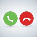 Phone call icon set with green call out button and red hang up button. Modern flat design for website, mobile app. Royalty Free Stock Photo