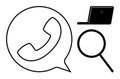 Communication and Research Concept with Laptop, Magnifying Glass, and Phone Call Icon Royalty Free Stock Photo
