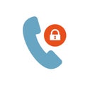 Phone call icon, technology icon with padlock sign. Phone call icon and security, protection, privacy symbol Royalty Free Stock Photo