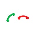 Phone call icons. Accept call and decline call button. Green and red buttons with handset silhouettes. Vector icons set isolated Royalty Free Stock Photo