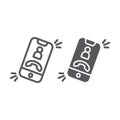 Phone call line and glyph icon, telephone and smartphone, incoming call sign, vector graphics, a linear pattern on a
