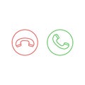 Phone call line icons. Accept call and decline button. Green and red buttons with handset silhouettes. Vector icons set Royalty Free Stock Photo