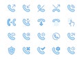 Phone call line icons set. Answer telephone, dial contact, customer service, sms minimal vector illustrations. Simple