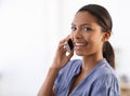 Phone call, office and portrait of business woman for communication, networking and contact. Professional, happy and Royalty Free Stock Photo