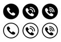 Phone call ring icon set. Calling symbol vector in on black circle Royalty Free Stock Photo
