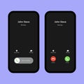 Phone call screen set interface template. Slide to answer. Accept button, decline button. Incoming call. Smartphone, Phone call