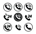 Phone call. telephone. service 24 hours. set icons