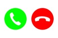 Phone call vector flat icon set with green call out or answer button and red hang up or decline button. Design for website, mobile Royalty Free Stock Photo