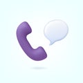 Phone calls 3d icon. Consulting service, contact customer or support center on telephone. Incoming calling, white speech