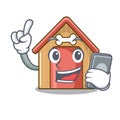 With phone cartoon funny dog house with dish