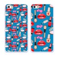 Phone case collection.Closeup beautiful lips of woman with red lipstick and gloss. wet lip make-up. Royalty Free Stock Photo