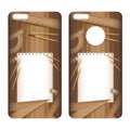 Phone case. Paper and pencil, ruler, eraser, sharpener on lath boards. Royalty Free Stock Photo