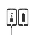 Phone on charge icon. Battery load icon. Vector illustration. Flat