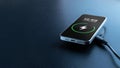 Phone charge. Mobile cell phone charge battery from wireless smart charger. Modern technology, portable fast charger. Royalty Free Stock Photo
