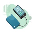 The phone is charged from the power bank. Battery. Vector illustration Royalty Free Stock Photo