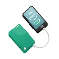 The phone is charged from the power bank. Battery. Vector illustration Royalty Free Stock Photo