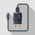 Phone charger icon with micro USB connector in flat style on transparent background Royalty Free Stock Photo