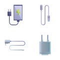 Phone charger icons set cartoon vector. Various type of modern charger