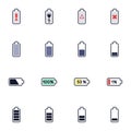Phone charging battery line icons set Royalty Free Stock Photo