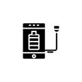 Phone charging black icon concept. Phone charging flat vector symbol, sign, illustration. Royalty Free Stock Photo