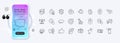 Phone charging, Touchscreen gesture and Like line icons for web app. Pictogram icon Vector