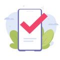 Phone check mark apply and updated icon vector or mobile cellphone payment done and vote agree success graphic illustration modern