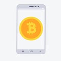 Phone with cryptocurrency on the screen. Bitcoin trading concept Royalty Free Stock Photo