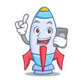 With phone cute rocket character cartoon