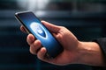 Phone data security protect from scam and mobile crime. Online privacy and cyber safety with cell app password.
