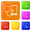 Phone diagnosis icons set vector color