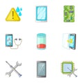 Phone diagnostics icons set, cartoon style Royalty Free Stock Photo