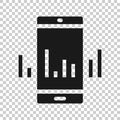 Phone diagram icon in flat style. Smartphone growth statistic vector illustration on white isolated background. Gadget analytics
