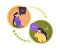 Phone dialogue. Two persons smartphone communication calling characters garish vector flat illustrations