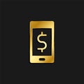 phone, dollar, money gold icon. Vector illustration of golden style