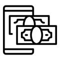 Phone dollar money transfer icon, outline style