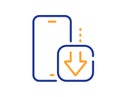 Phone download line icon. Smartphone app sign. Vector