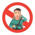 Phone while driving. Safety driving rules. Do not use mobile. Young man talking on phone or using smartphone
