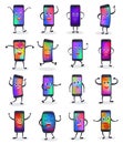 Phone emojji vector smartphone emoticon character and mobilephone or cellphone expression gadgets illustration set of